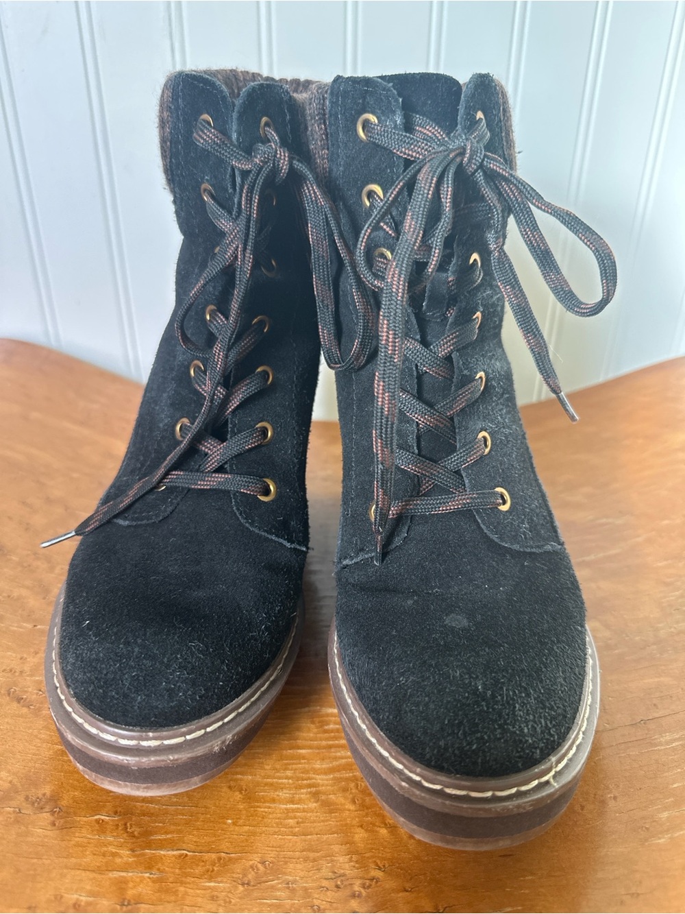 Tommy Hilfiger Black Suede Lace-Up Platform Ankle Boots